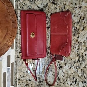 Lot of 2 Vintage Red Leather Coach Wristlet (READ DESC)
